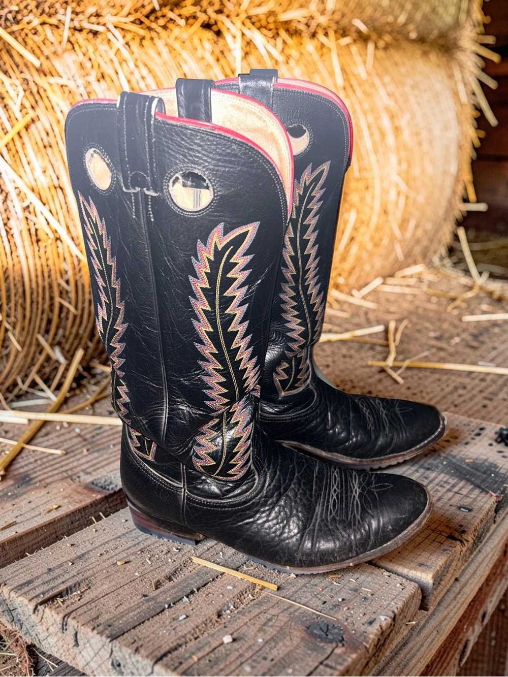 Nocona Buckaroo Black Bullhide Leather Cowboy Boots Mens Size 12D 16" Shaft